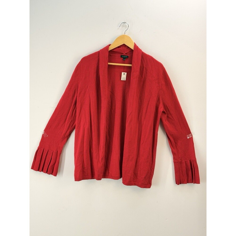 New Talbots Women Cardigan Sweater Sz L Open Knit Red Pop $89 - Picture 11 of 13